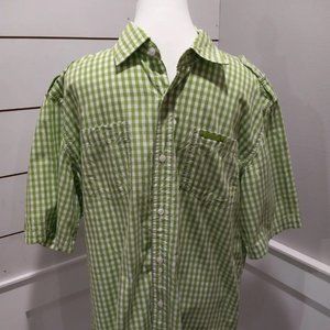 Ecko Unltd Men Green Check Button Up Shirt Size Large Short Sleeve
